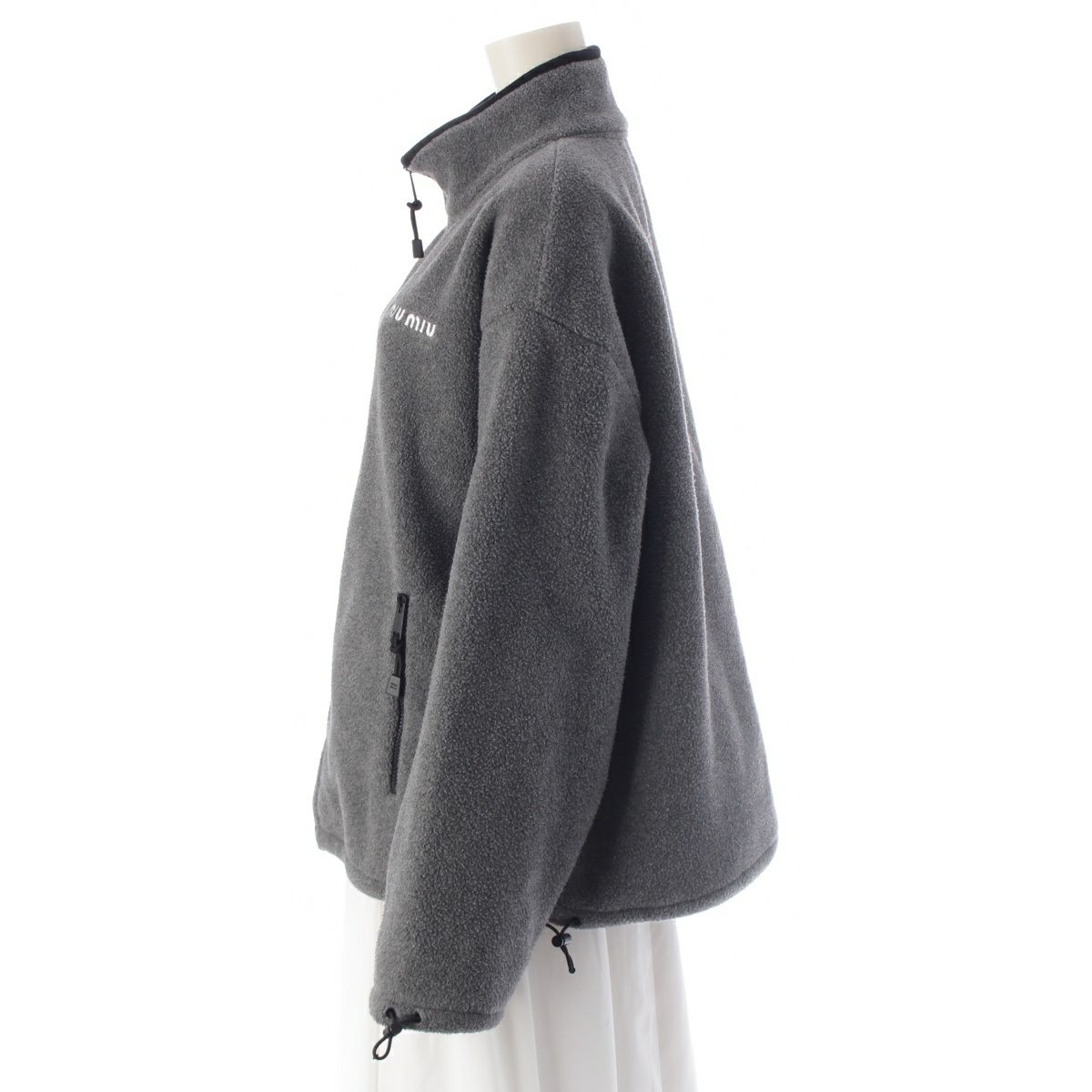 ミュウミュウ 24年 ロゴ刺繍 フリース ジャケット MJL042 グレー S  