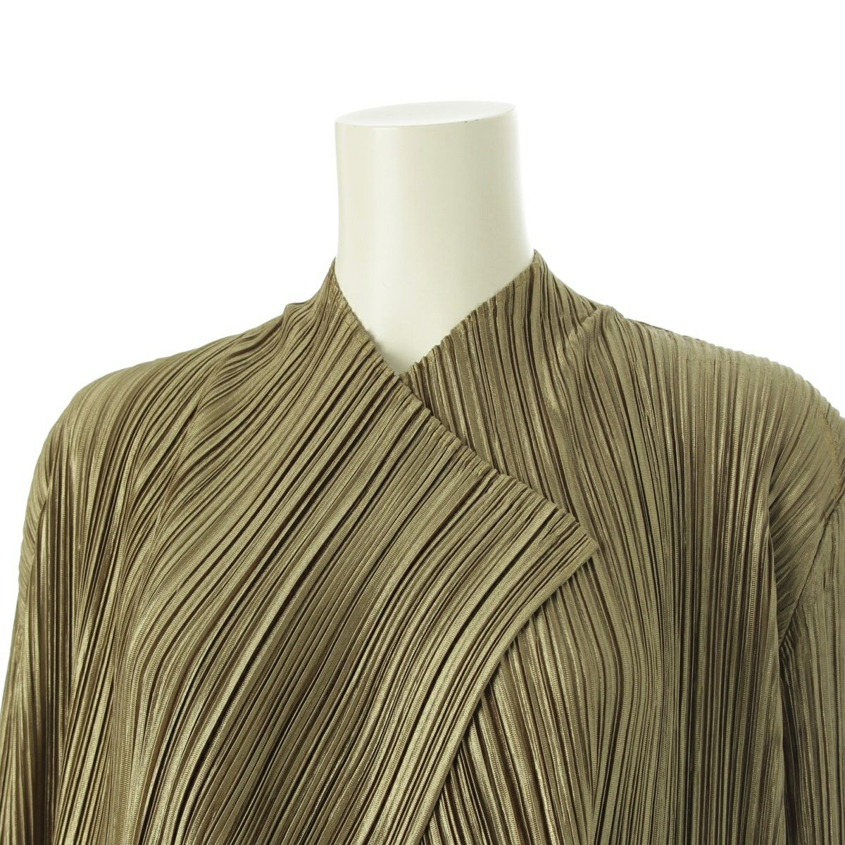 ISSEY MIYAKE プリーツ ロングカーディガン ベージュ シルク プリーツプリーズ イッセイミヤケ メタリック ロング 長袖