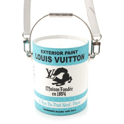 ルイヴィトン LV ペイント カン カーフレザー シルバー金具 2WAYショルダー ハンドバッグ バケツ M81597 ライトブルー ホワイト