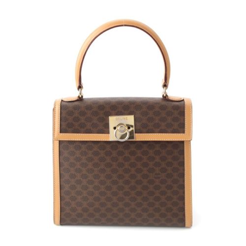 セリーヌ ヴィンテージ マカダム 2way トップハンドル ロゴ金具 ハンドバッグ 鞄 ブラウン