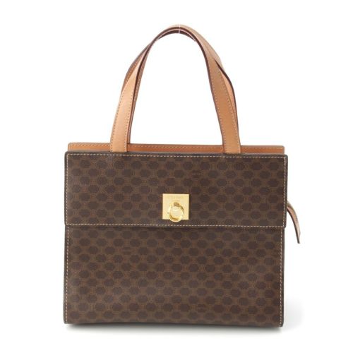 セリーヌ ヴィンテージ レザー マカダム ハンドバッグ 鞄 ブラウン