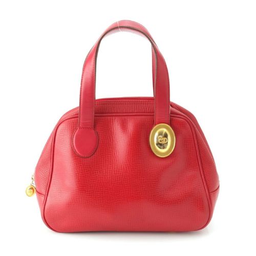 クリスチャンディオール レザー ヴィンテージ CDロゴ ハンドバッグ レッド