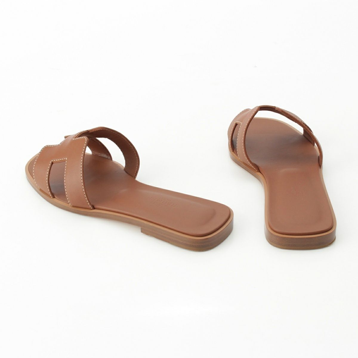 エルメス オラン レザー フラット サンダル シューズ ブラウン 35  