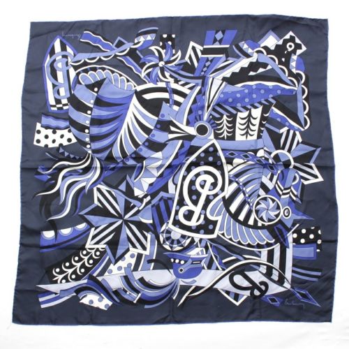 バーバリー シルク EKD 馬上の騎士 ロゴ 大判 スカーフ 25SS ブルー