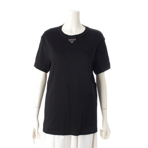 プラダ 24年 コットン トライアングルロゴ 半袖Ｔシャツ トップス UJN824 ブラック M