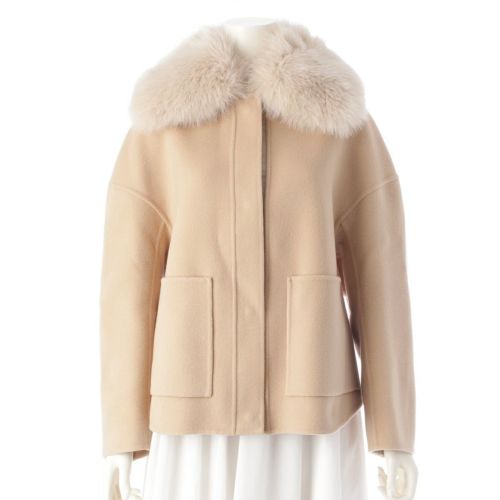ドゥロワー 2024AW ウール PRE2 ビーバーファーカラー メルトン ケヌキ ジャケット アウター 6522-234-0876 ベージュ 36