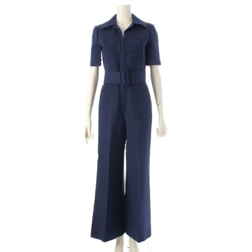 グッチ ウール GG オールインワン ツナギ 半袖 ベルト付き 587416 ブルー 38