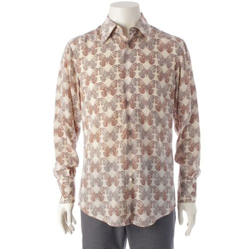 グッチ シルク バタフライ柄 長袖 ブラウス シャツ ベージュ 40 15 3/4