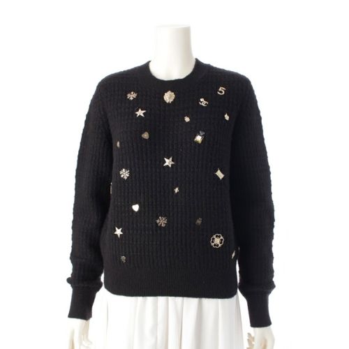 シャネル カシミヤ シルク混 マルチアイコン ニット セーター トップス P59735K07810 ブラック 36