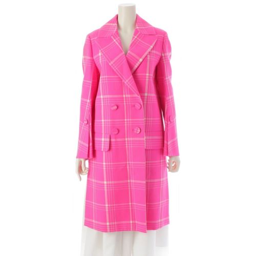 フェンディ 17年 ウール チェック柄 ロング コート アウター FF8461 ピンク 38