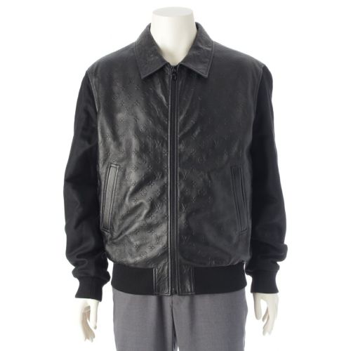 ルイヴィトン 23SS ミックスレザー モノグラムエンボス ブルゾン ジャケット ブラック 50