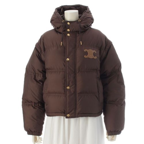 セリーヌ 24年 ナイロン トリオンフ ロゴ フーデッド クロップド 2way ダウンジャケット ベスト 2W661901V ブラウン 34