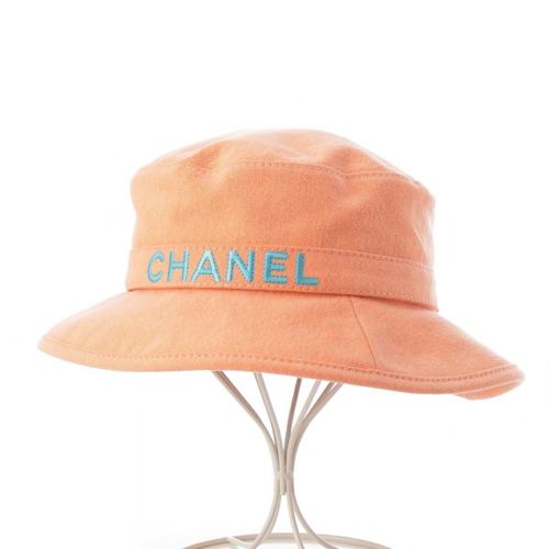 シャネル コットン CHANELロゴ バケット ハット 帽子 オレンジ M