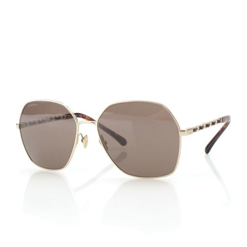 シャネル ココマーク メタルフレーム ロゴ チェーン サングラス メガネ アイウェア 4275-Q ゴールド ブラウン 59□16