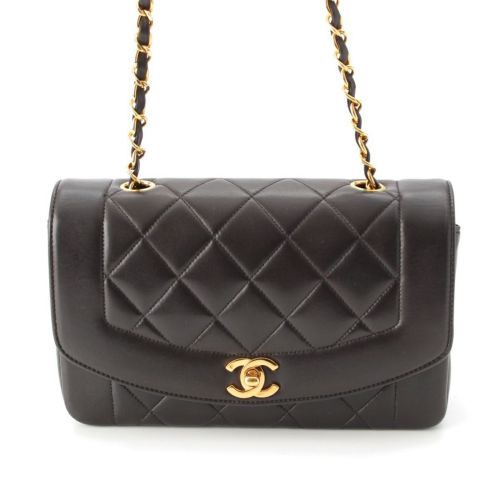 シャネル ダイアナ22 レザー ココマーク マトラッセ チェーン ショルダーバッグ ブラック