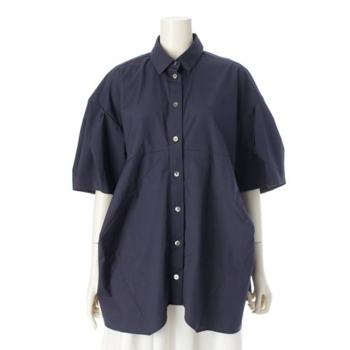エンフォルド 25SS HALF SLEEVES SHIRT コットン 袖サイドボタン 半袖シャツ 300IS530-1531 ネイビー 38