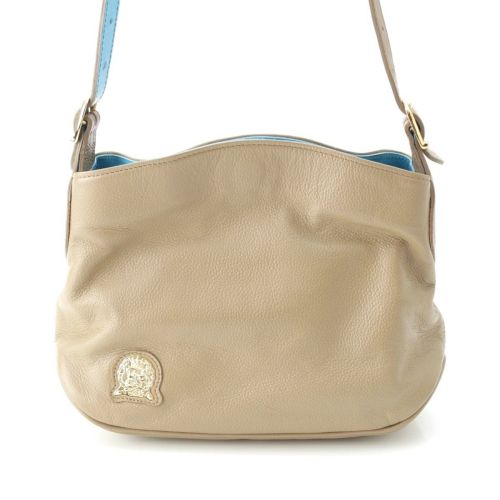 エーディーエムジェイ レザー ショルダーバッグ ベージュ ライトブルー