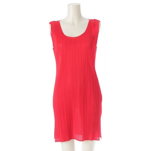 プリーツプリーズ イッセイミヤケ ノースリーブ ミニ ワンピース チュニック PP04-JK615 レッド 4