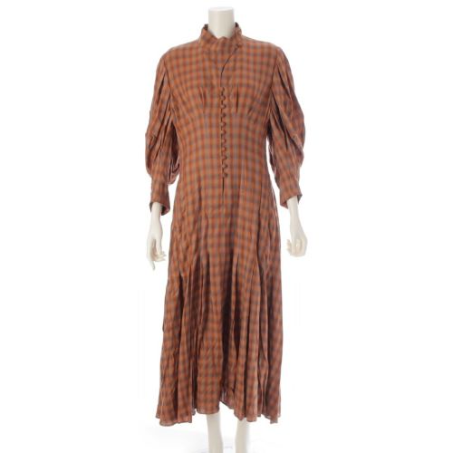 マメ クロゴウチ 23SS Linen Mix Ombre Check チェック フレア ワンピース ドレス MM23SS-DR005 ブラウン 3