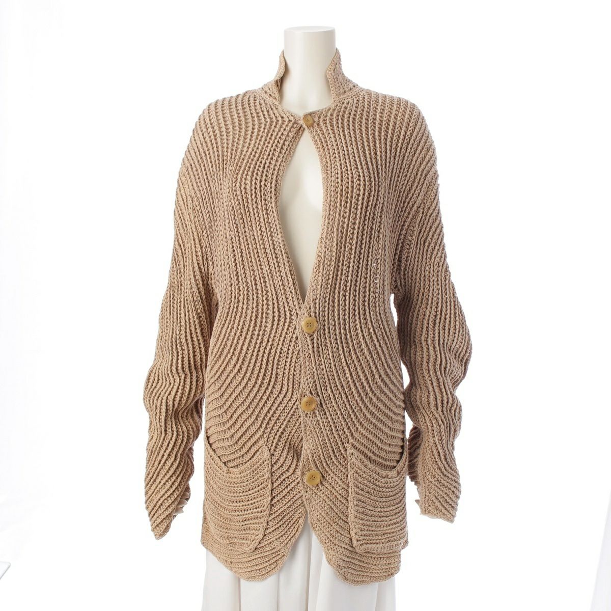 未使用に近い イッセイミヤケ ニットカーディガン リネン ベージュ L  