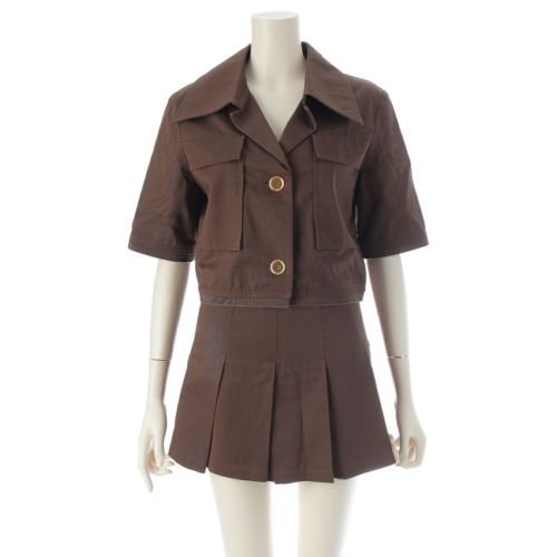 パトゥ 25SS コットン ギャバジン クロップドジャケット スカートセットアップ ブラウン 34