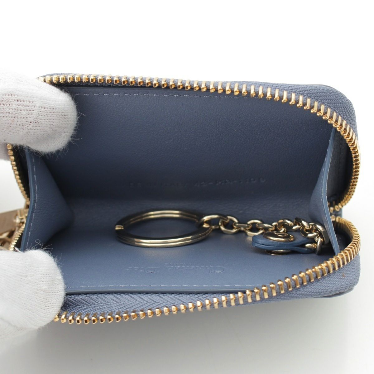 美品　DIOR レディディオール ジップ キーケース ケース　水色　ブルー 美品 DIOR レディディオール ジップ キーケース コインケース 水色