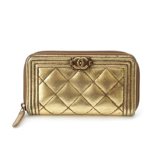 シャネル 24番台 ボーイシャネル スモール ココマーク ラウンドジップ コイン カードケース ゴールド