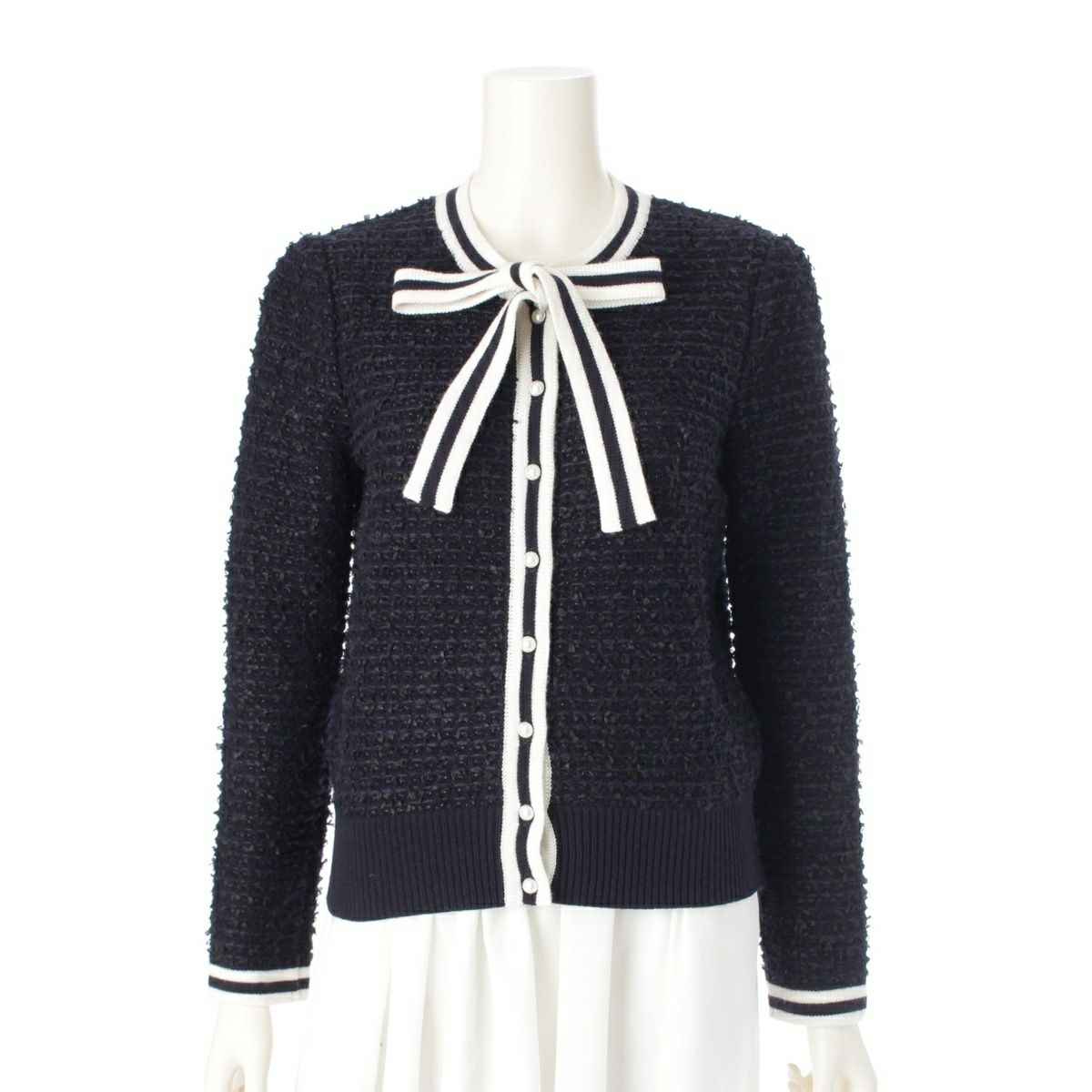 美品 Rene ルネ パールディティール ジップアップ レーシーニット  